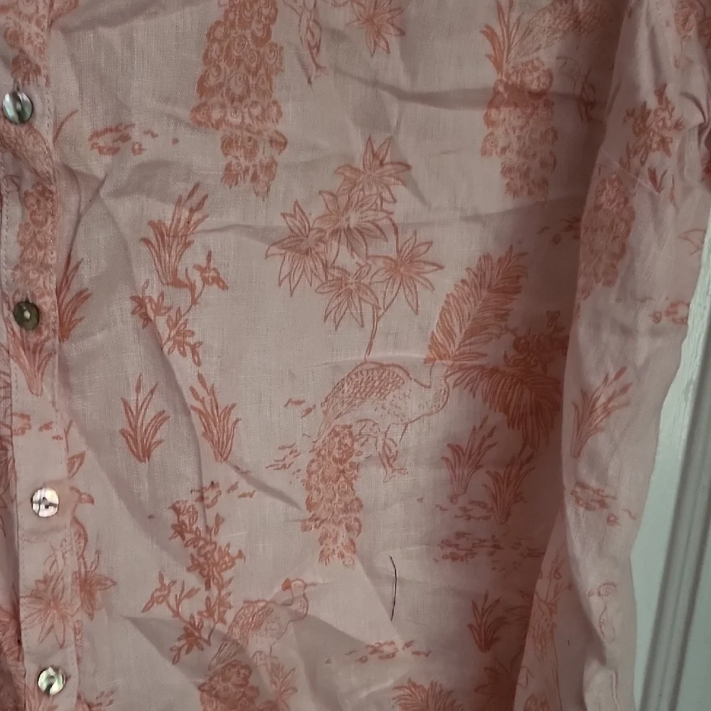 Cynthia Rowley 100% Linen Button Down Tropical Print Shirt - Picture 5 of 14